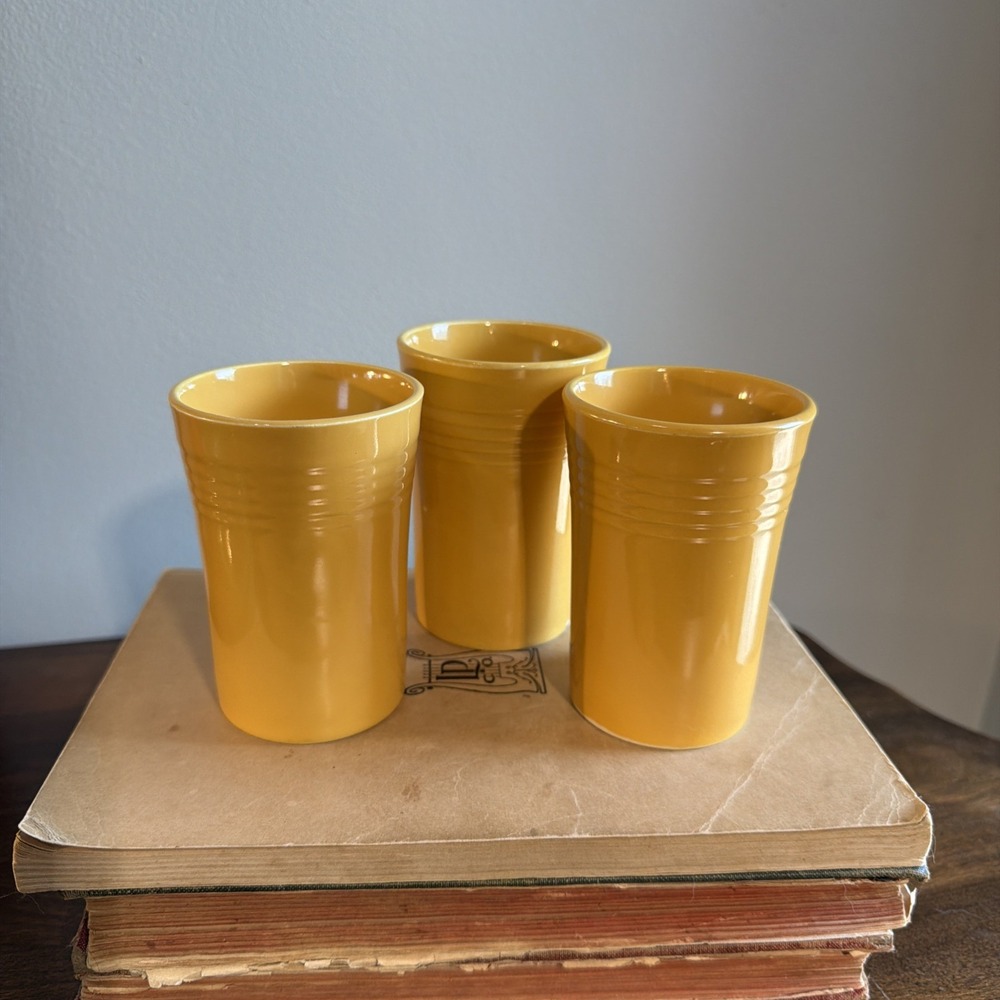 Set Of 3 Vintage Fiesta Juice Water Tumbler Original Yellow Fiestaware READ